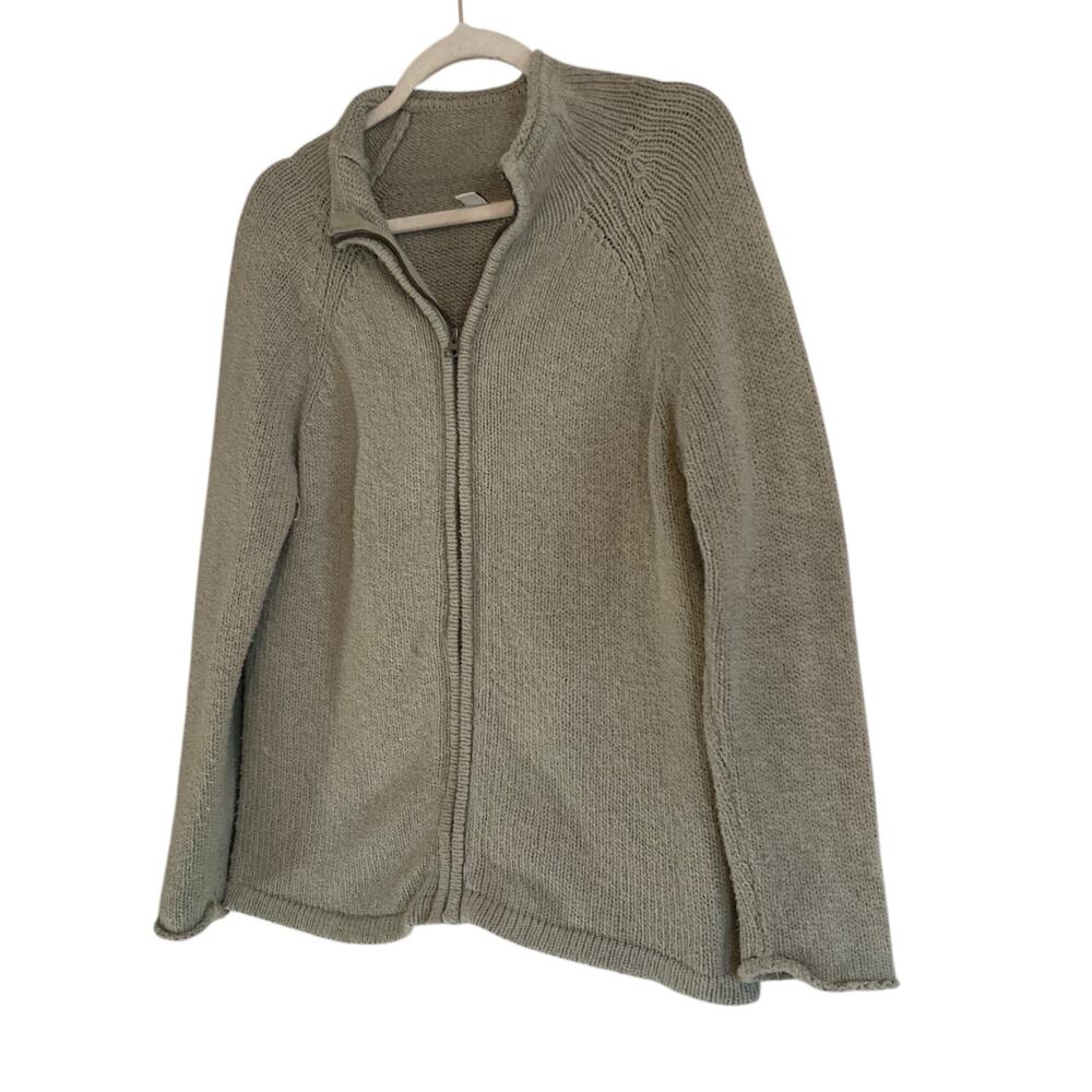 LL Bean Sage Green Cotton Knit Full Zip Cottagecore Cardigan Sweater Size Medium - Picture 12 of 13